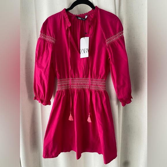 Zara Dresses Nwt Zara Pink Dress With Tassels Extra Small Poshmark
